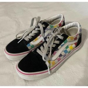 Vans old skool rainbow checkered kids size 2